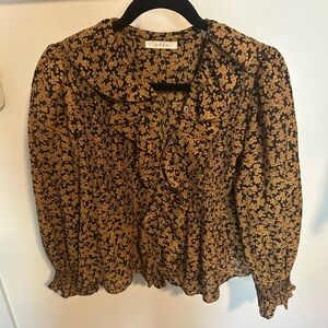 Dôen Hardy Top Ruffled Floral Print Dusk Winter Meadow XS EUC